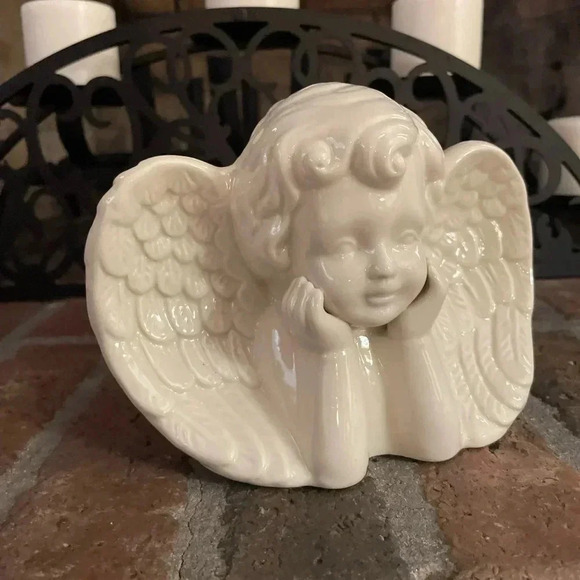 Vintage Angel/ Cherub Large Heavy White Ceramic Tabletop Planter Indoor/ Outdoor - Picture 3 of 7